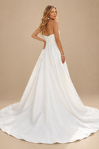 Rutipo White Ball-Gown Sweetheart Sleeveless Court Train Satin With Bow Wedding Dress