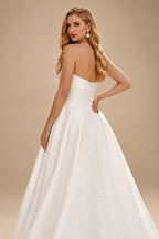 Rutipo White Ball-Gown Sweetheart Sleeveless Court Train Satin With Bow Wedding Dress
