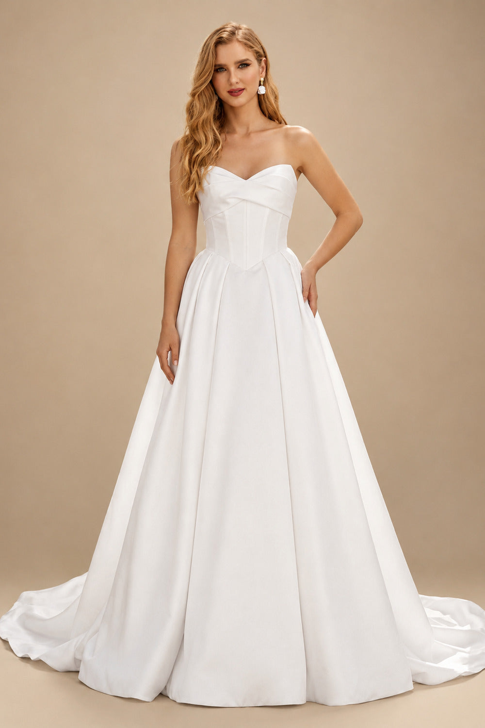 Rutipo White Ball-Gown Sweetheart Sleeveless Court Train Satin With Bow Wedding Dress