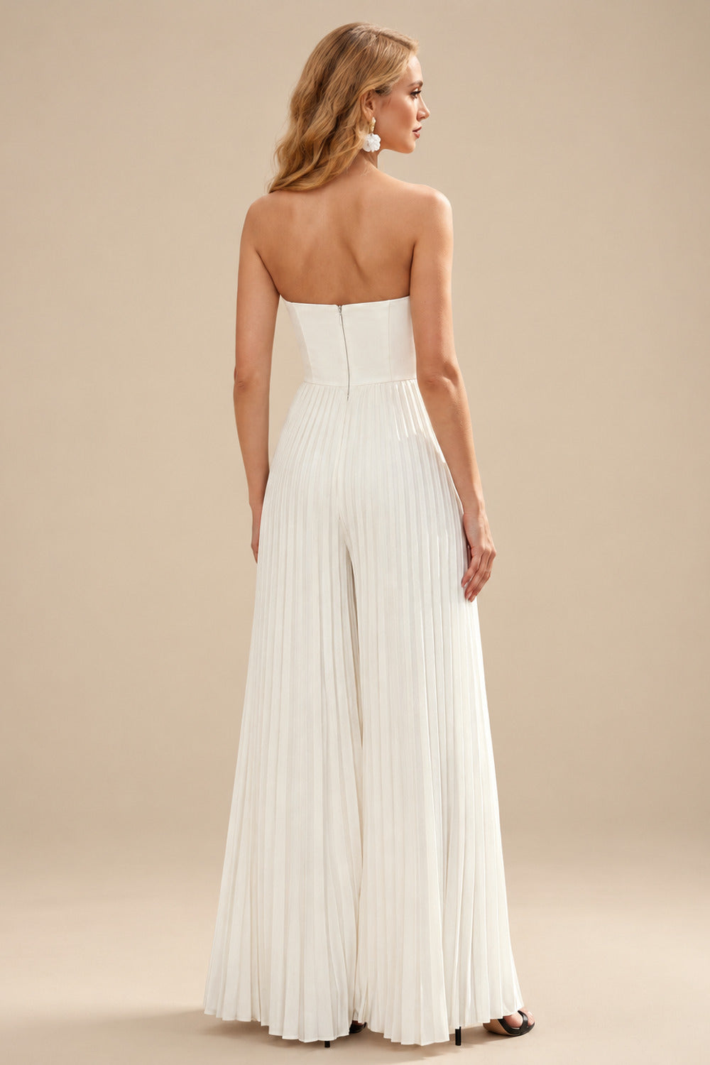 Rutipo Ivory Jumpsuit/Pantsuit Strapless Floor-Length Elastic Satin Wedding Dresses With Pleated