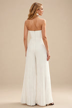 Rutipo Ivory Jumpsuit/Pantsuit Strapless Floor-Length Elastic Satin Wedding Dresses With Pleated