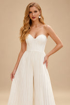 Rutipo Ivory Jumpsuit/Pantsuit Strapless Floor-Length Elastic Satin Wedding Dresses With Pleated