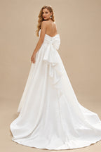 Rutipo White Ball-Gown Strapless Sleeveless Chapel Train Satin BRIDE With Bow Wedding Dress