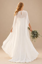 Rutipo Ivory Mermaid Scoop Neck Cape Sleeves Sweep Train Chiffon/Elastic Satin Wedding Dress