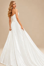 Rutipo Ivory A-Line Sweetheart Sleeveless Sweep Train Silk Like Satin Wedding Dress With Pleated