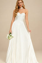 Rutipo Ivory A-Line Sweetheart Sleeveless Sweep Train Silk Like Satin Wedding Dress With Pleated