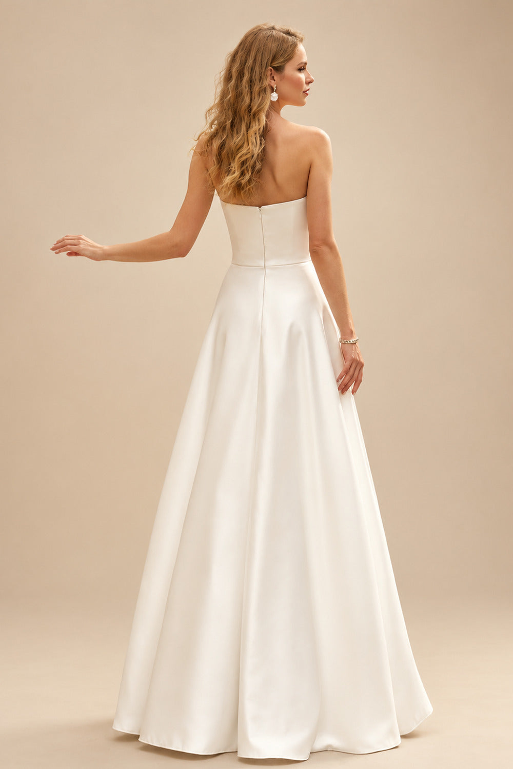 Rutipo Ivory Jumpsuit/Pantsuit Strapless Sleeveless Floor-Length Matte Satin Wedding Dresses