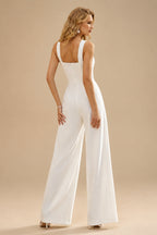 Rutipo White Jumpsuit Pantsuit Sweetheart Sleeveless Floor-Length Elastic Satin Wedding Dresses
