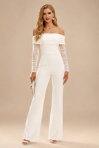 Rutipo Ivory Classic Off-The-Shoulder Long Sleeves Jumpsuit/Pantsuit Wedding Dresses
