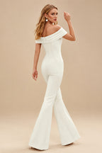 Rutipo Ivory Jumpsuit/Pantsuit Off-The-Shoulder Floor-Length Elastic Satin Wedding Dresses