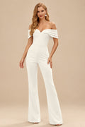 Rutipo Ivory Jumpsuit/Pantsuit Off-The-Shoulder Floor-Length Elastic Satin Wedding Dresses