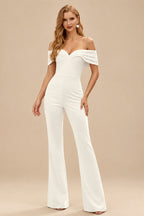 Rutipo Ivory Jumpsuit/Pantsuit Off-The-Shoulder Floor-Length Elastic Satin Wedding Dresses