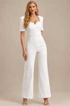Rutipo Ivory Jumpsuit/Pantsuit Sweetheart Short Sleeves Floor-Length Elastic Satin Wedding Dress