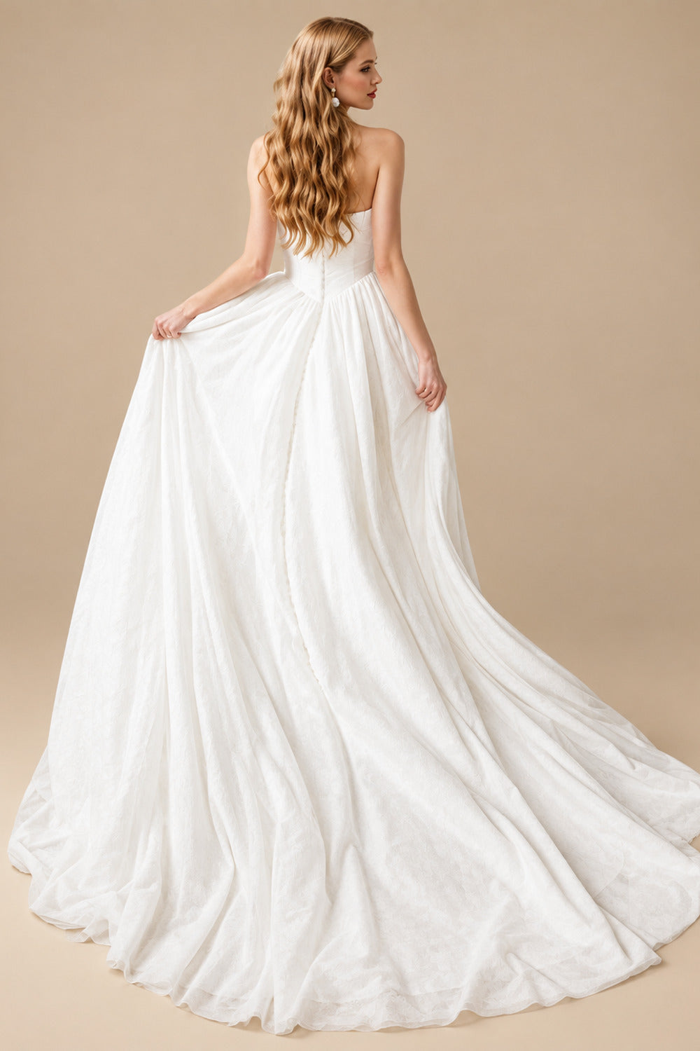 Rutipo Ivory Ball-Gown One-Shoulder Sleeveless Chapel Train Chiffon Wedding DressWith Pockets