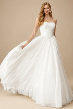 Rutipo Ivory Ball-Gown One-Shoulder Sleeveless Chapel Train Chiffon Wedding DressWith Pockets