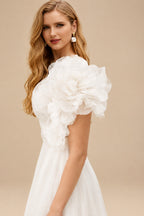 Rutipo Ivory Ball-Gown One-Shoulder Sleeveless Chapel Train Chiffon Wedding DressWith Pockets