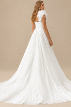 Rutipo Ivory Ball-Gown One-Shoulder Sleeveless Chapel Train Chiffon Wedding DressWith Pockets