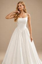 Rutipo Ivory Ball-Gown Square Neckline Sleeveless Court Train Satin With Pockets Wedding Dress
