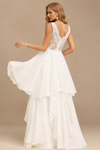 Rutipo Ivory A-Line V-Neck Sleeveless Floor-Length Chiffon/Lace With Lace Wedding Dress