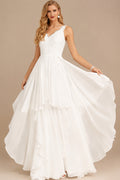 Rutipo Ivory A-Line V-Neck Sleeveless Floor-Length Chiffon/Lace With Lace Wedding Dress