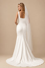 Rutipo Ivory Elegant Square Neckline Sleeveless Mermaid Sweep Train Satin Wedding Dresses