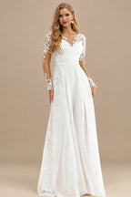 Rutipo Ivory Jumpsuit/Pantsuit Sweetheart Long Sleeves Floor-Length Bride Wedding Dress With Lace