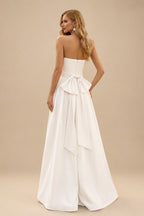 Rutipo Ivory Jumpsuit/Pantsuit Halter Sleeveless Floor-Length Elastic Satin With Bow Bride Wedding Dress