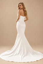 Rutipo Ivory Trumpet/Mermaid Sweetheart Sleeveless Court Train Matte Satin Wedding Dresses