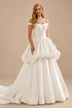 Rutipo Ivory Ball-Gown Off-The-Shoulder Sleeveless Royal Matte Satin Bride Wedding Dress