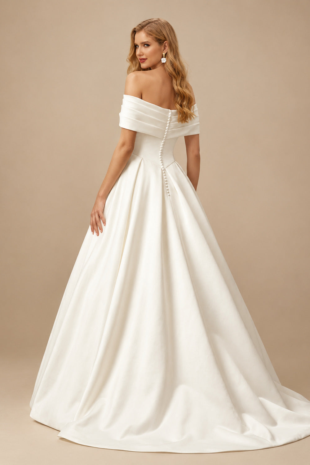 Rutipo Ivory Ball-Gown Sweetheart Detachable Sleeves Chapel Train Twill Satin With Pockets Bride Wedding Dress