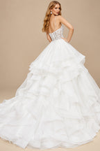 Rutipo Ivory Ball-Gown V-Neck Sleeveless Chapel Train Satin/Organza With Appliques Bride Wedding Dress