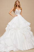 Rutipo Ivory Ball-Gown V-Neck Sleeveless Chapel Train Satin/Organza With Appliques Bride Wedding Dress
