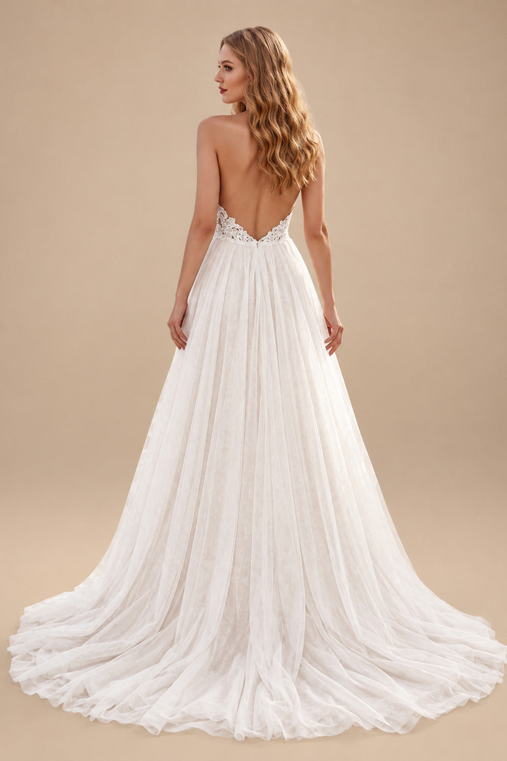 Rutipo Ivory A-Line Halter Sleeveless Sweep Train LaceTulle/Charmeuse With Pockets Bride Wedding Dress