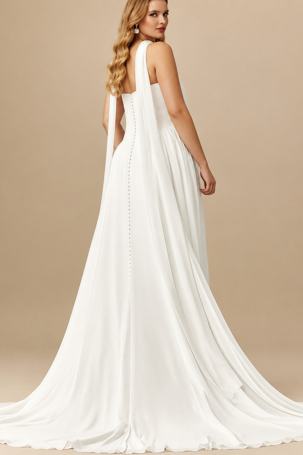 Rutipo Ivory A-Line Sweetheart Sleeveless Sweep Train Chiffon With Pleated Bride Wedding Dress
