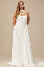 Rutipo Ivory A-Line Sweetheart Sleeveless Sweep Train Chiffon With Pleated Bride Wedding Dress