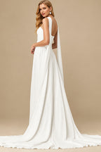 Rutipo Ivory A-Line Sweetheart Sleeveless Sweep Train Chiffon With Pleated Bride Wedding Dress