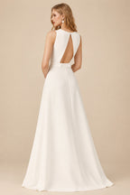 Rutipo Ivory Jumpsuit/Pantsuit Scoop Neck Sleeveless Floor-Length Italian Satin With Pockets Bride Wedding Dress