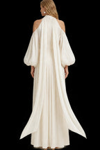 Rutipo Ivory A-Line Halter Long Sleeves Floor-Length With Pleated Bride Wedding Dress