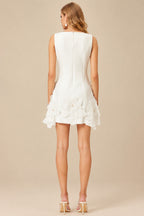 Rutipo Ivory A-Line Square Neckline Sleeveless Short/Mini Twill Satin With Flower Bride Wedding Dress