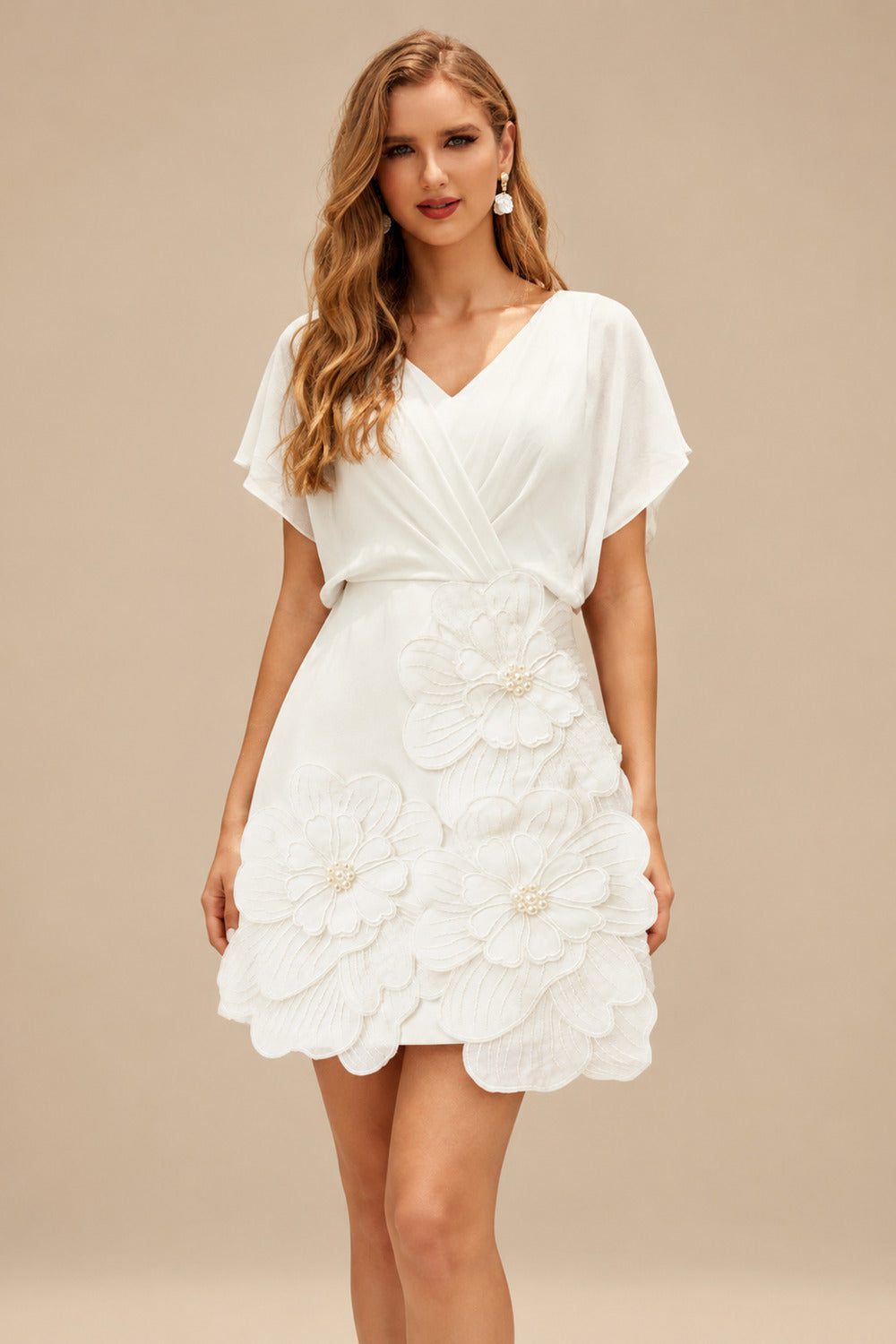 Rutipo Ivory A-Line Square Neckline Sleeveless Short/Mini Twill Satin With Flower Bride Wedding Dress