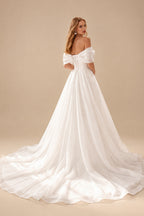 Rutipo Ivory Ball-Gown V-Neck/Off-The-Shoulder Sleeveless Sweep Train Tulle Wedding Dresses