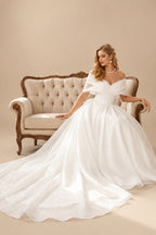 Rutipo Ivory Ball-Gown V-Neck/Off-The-Shoulder Sleeveless Sweep Train Tulle Wedding Dresses