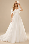 Rutipo Ivory Ball-Gown V-Neck/Off-The-Shoulder Sleeveless Sweep Train Tulle Wedding Dresses
