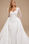 Rutipo White Trumpet/Mermaid Sweetheart Long Sleeves Lace/Satin Wedding Dresses With Beading/Sequins/Lace