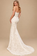 Rutipo Ivory Trumpet/Mermaid Strapless Sleeveless Court Train Lace/Tulle Wedding Dresses With Appliques Lace