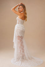 Rutipo Ivory Trumpet/Mermaid Off-The-Shoulder Sleeveless Court Train Lace Wedding Dress With Lace