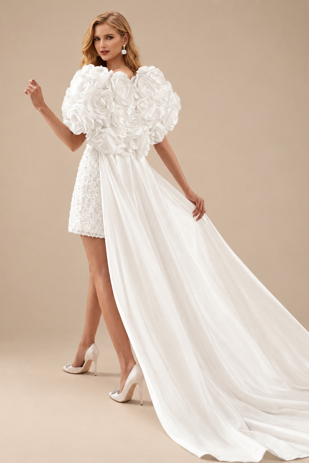 Rutipo Ivory A-Line Sweetheart Sleeveless Short/Mini/Detachable Taffeta Bride Wedding Dress With Beading