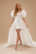 Rutipo Ivory A-Line Sweetheart Sleeveless Short/Mini/Detachable Taffeta Bride Wedding Dress With Beading