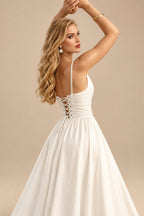 Rutipo Ivory A-Line Cowl Neck Sleeveless Sweep Train Stretch Satin Bride Wedding Dress With Pockets/Detachable Shawl