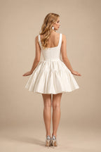Rutipo Ivory A-Line Square Neckline Sleeveless Short/Mini Matte Satin Bride Wedding Dress